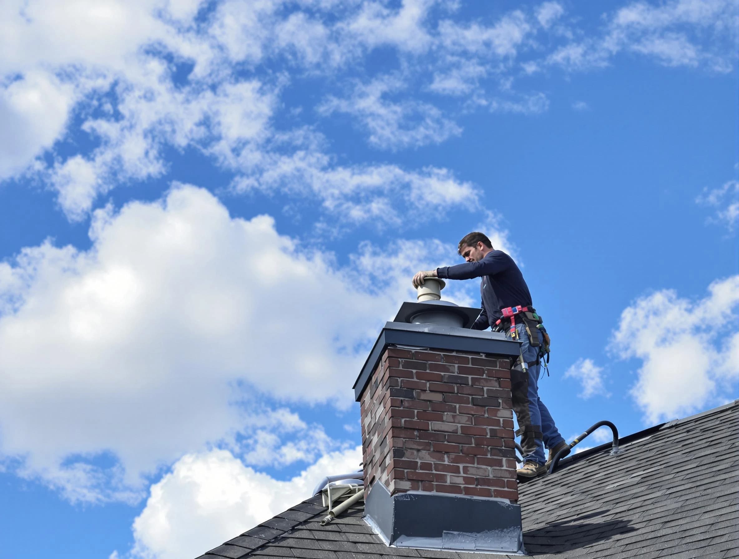 Perth Amboy Chimney Sweep installing a sturdy chimney cap in Perth Amboy, NJ