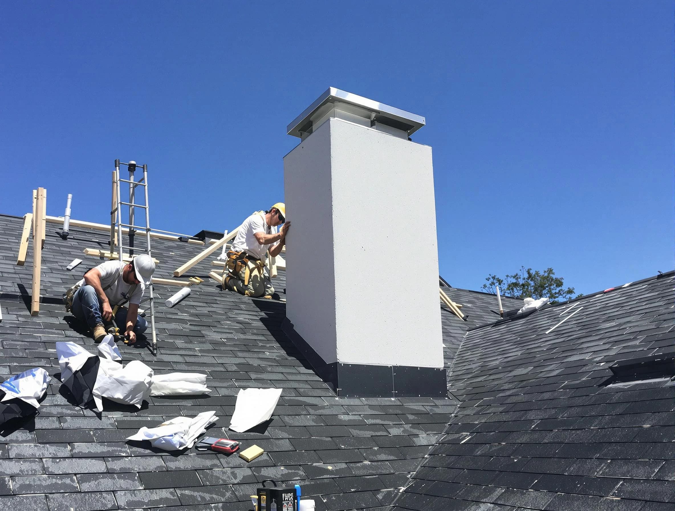 Perth Amboy Chimney Sweep crew installing a new chimney in Perth Amboy, NJ