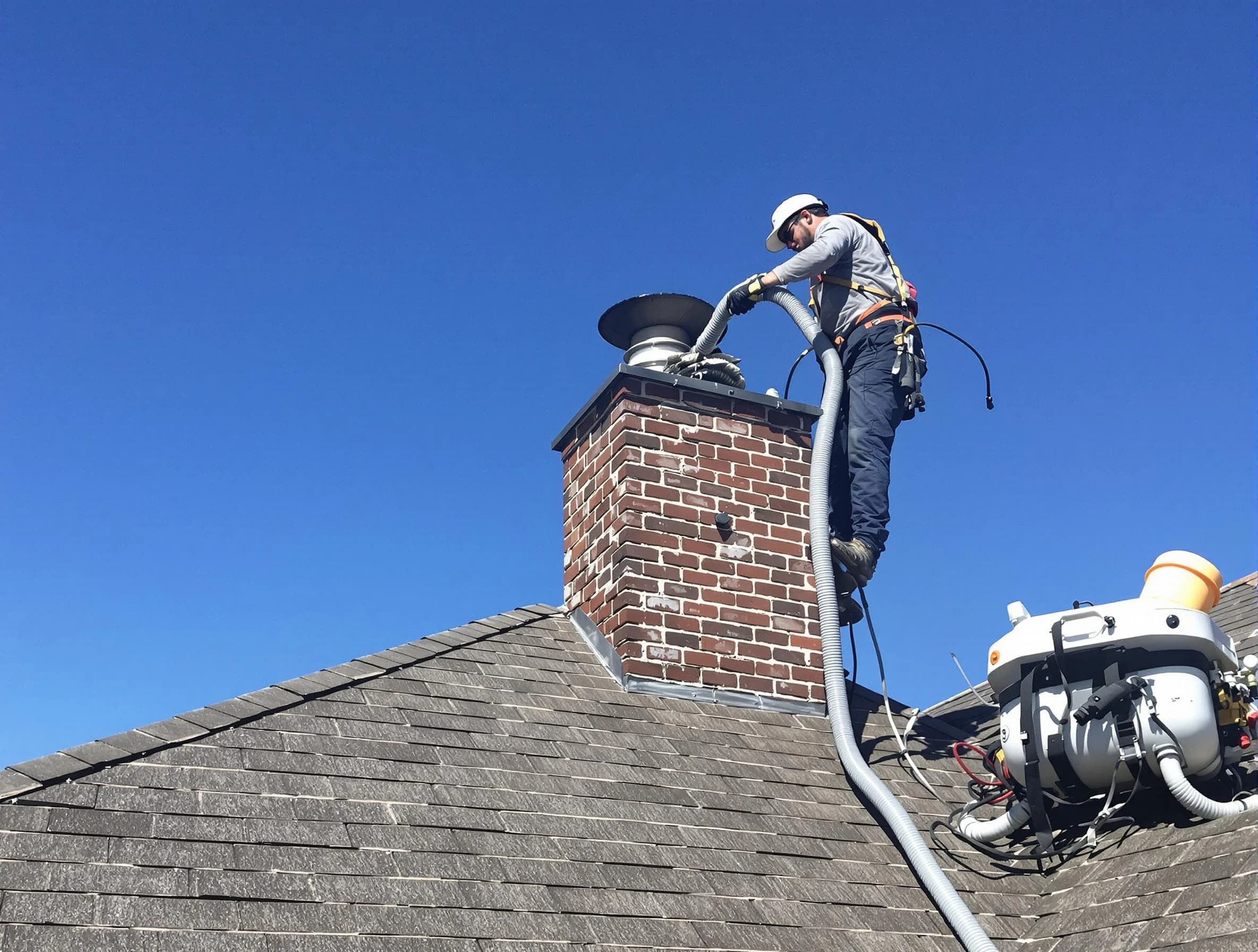Dedicated Perth Amboy Chimney Sweep team member cleaning a chimney in Perth Amboy, NJ