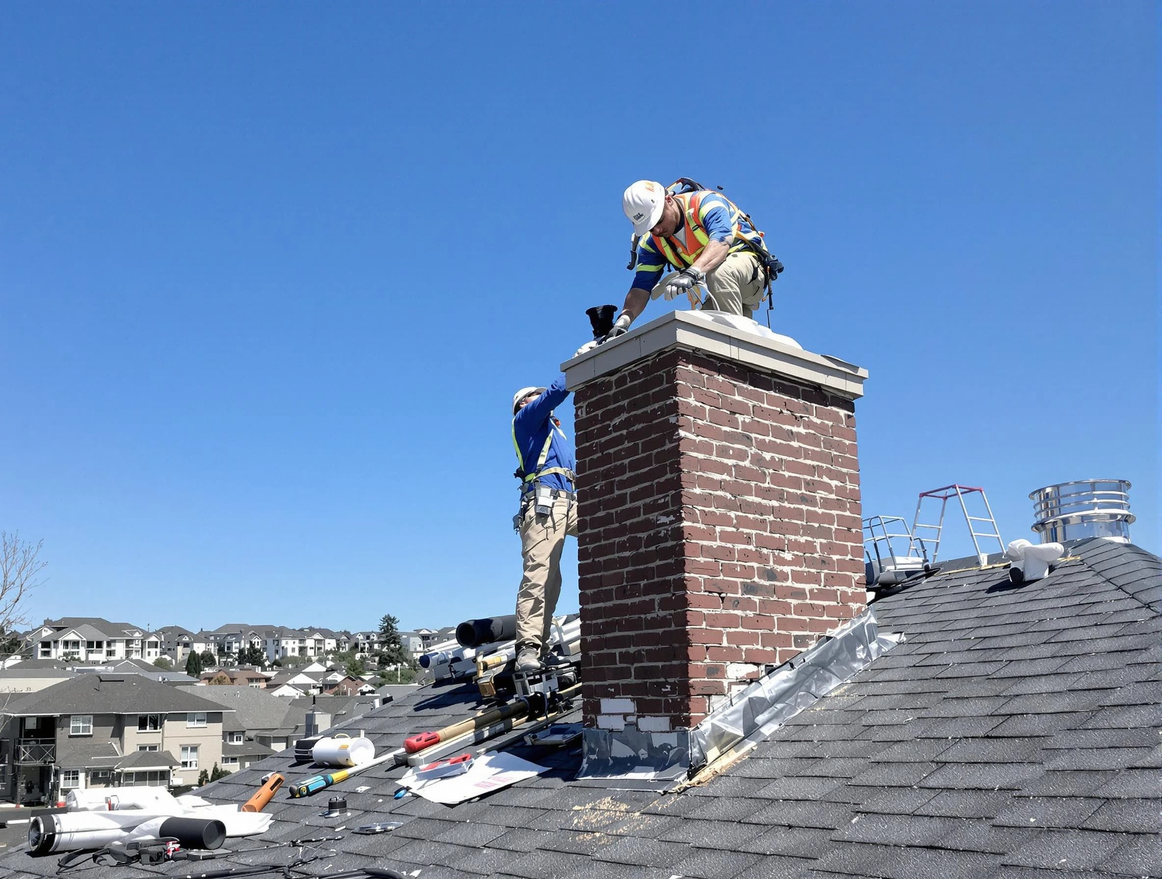 Perth Amboy Chimney Sweep repairing a chimney crown in Perth Amboy, NJ