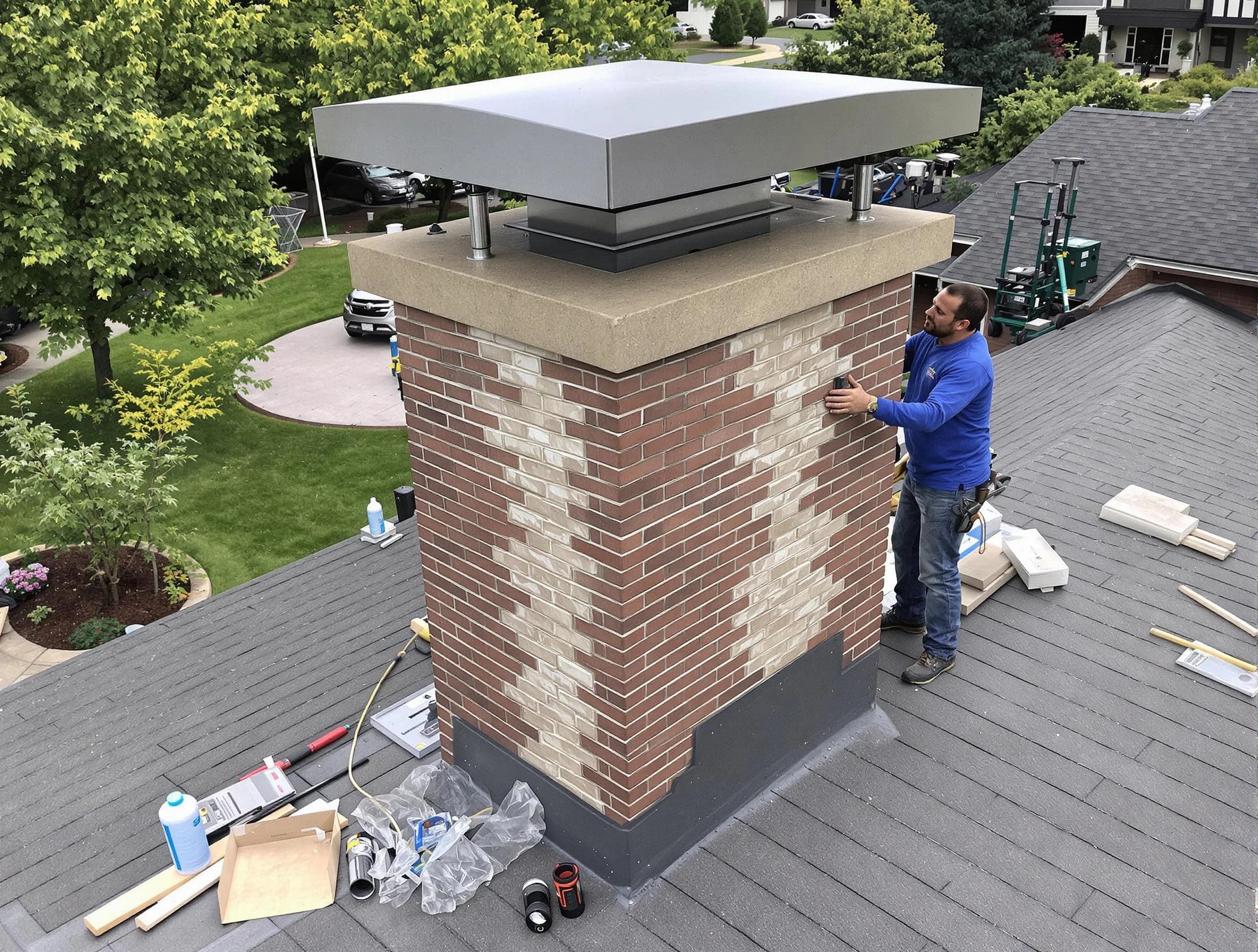 Perth Amboy Chimney Sweep team working on a custom chimney remodel in Perth Amboy, NJ